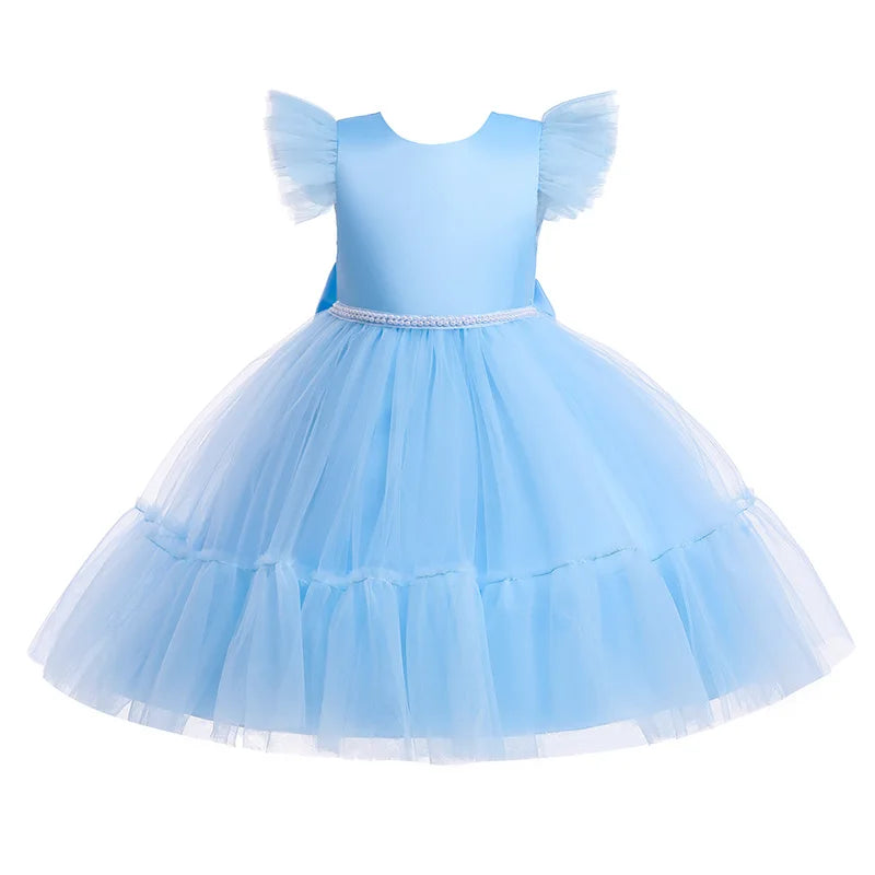 Pink Kid Girl Wedding Dress Baby Pageant Girl Party Princess Birthday Dress Children Clothes Bow Lace Gown Elegant Vestidos