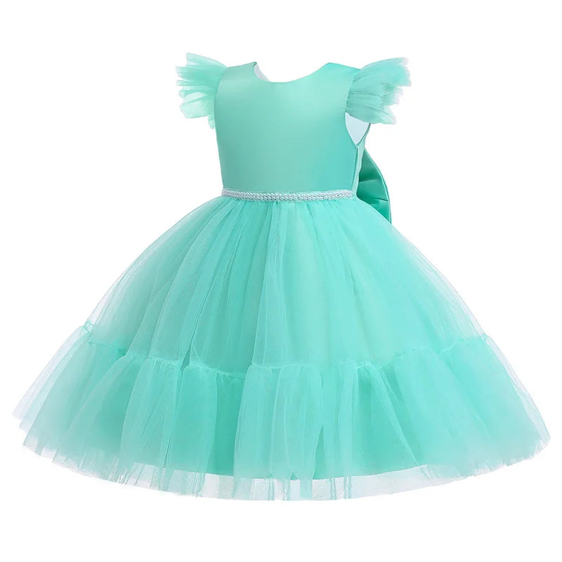 Pink Kid Girl Wedding Dress Baby Pageant Girl Party Princess Birthday Dress Children Clothes Bow Lace Gown Elegant Vestidos