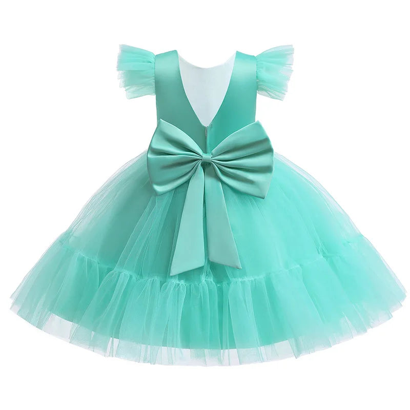 Pink Kid Girl Wedding Dress Baby Pageant Girl Party Princess Birthday Dress Children Clothes Bow Lace Gown Elegant Vestidos
