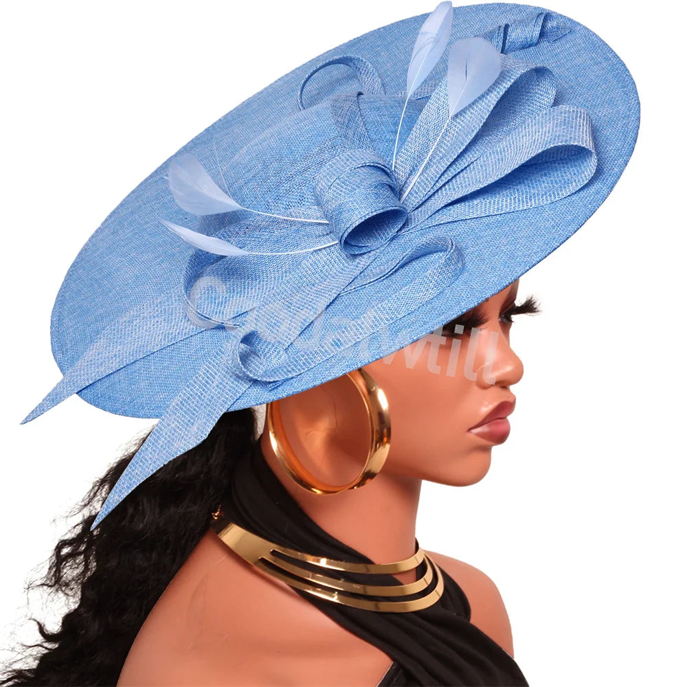 Pink Derby Big Fascinator Hat Headband Bride Large Wedding Headpiece Elegant Women Church Race Millinery Cap Cocktail Chapeau