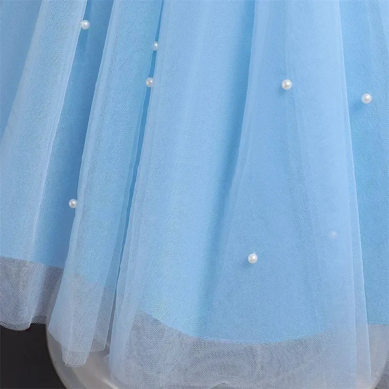 Pink Flower Girl Dresses Cute Bow Short Sleeve Princess Dresses for Formal Wedding Kid Birthday Party Banquet Elegant Girls Gown