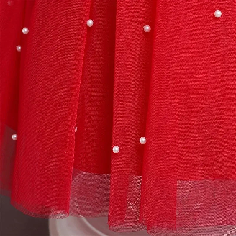 Pink Flower Girl Dresses Cute Bow Short Sleeve Princess Dresses for Formal Wedding Kid Birthday Party Banquet Elegant Girls Gown