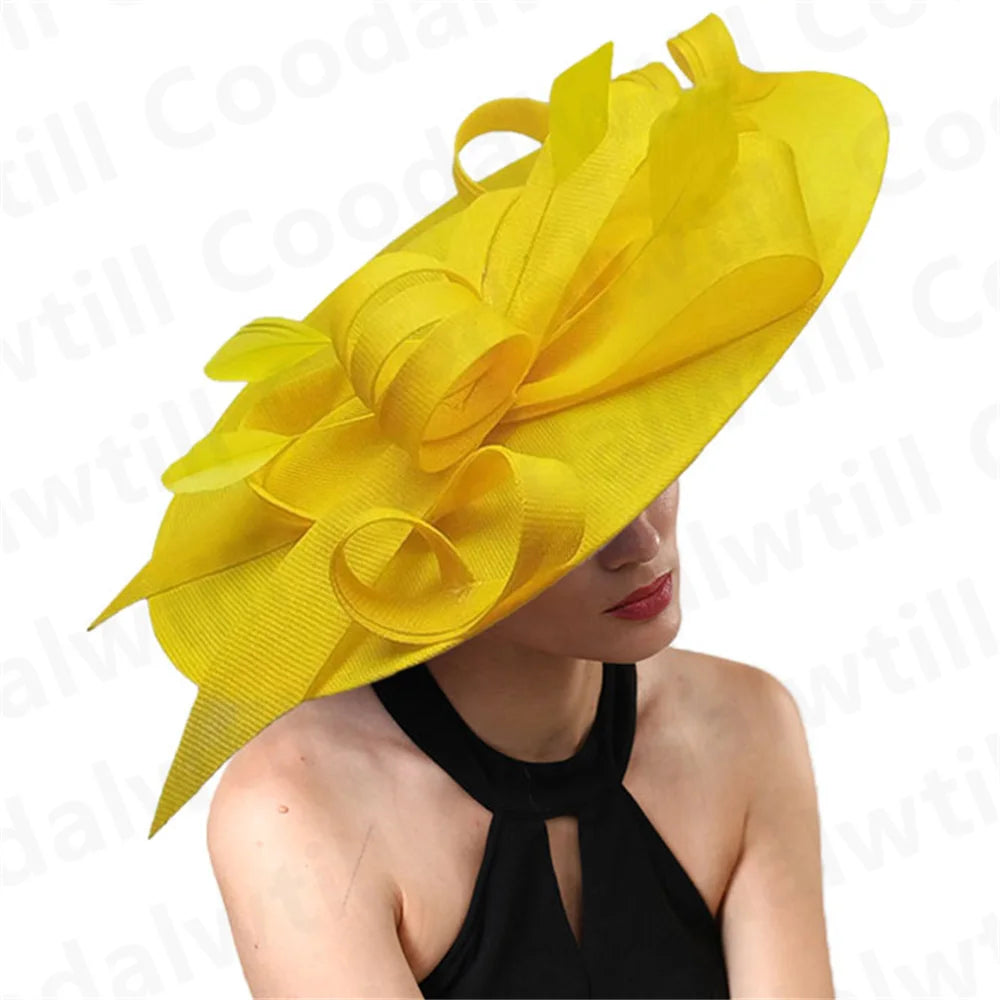 Pink Derby Big Fascinator Hat Headband Bride Large Wedding Headpiece Elegant Women Church Race Millinery Cap Cocktail Chapeau