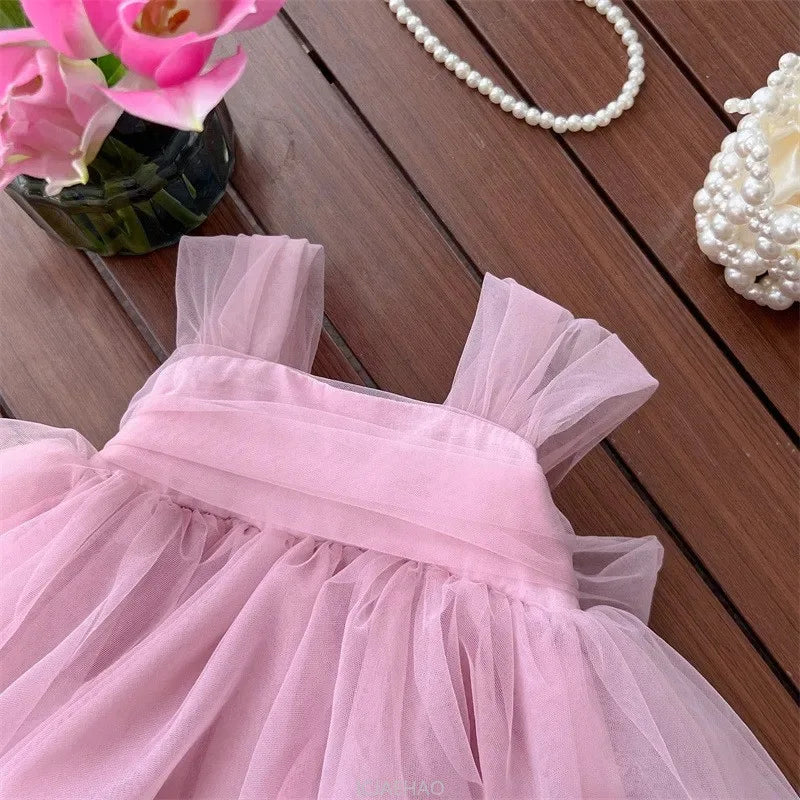 2025 Pink Girls Birthday Princess Dress Children Clothes Costume Bow Tutu Gown Piano Recital Pageant Outfit Kids Party Clothes