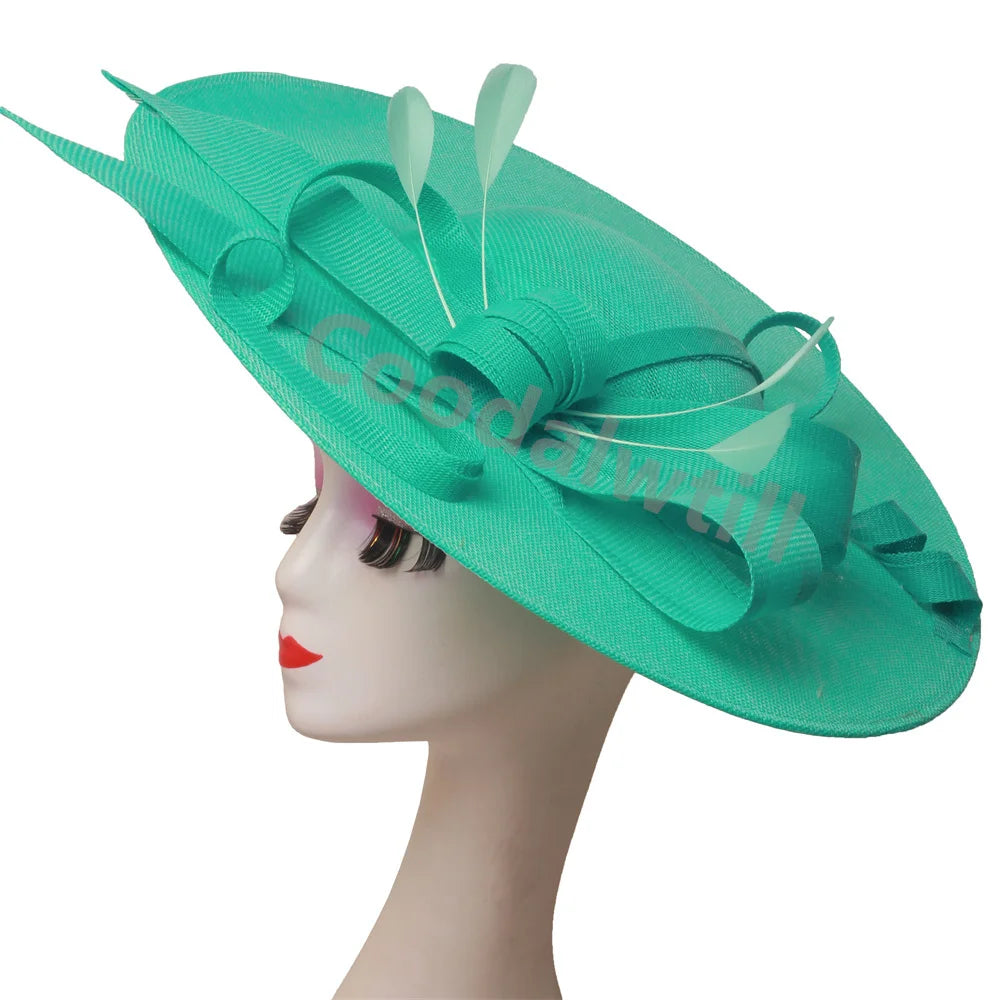 Pink Derby Big Fascinator Hat Headband Bride Large Wedding Headpiece Elegant Women Church Race Millinery Cap Cocktail Chapeau