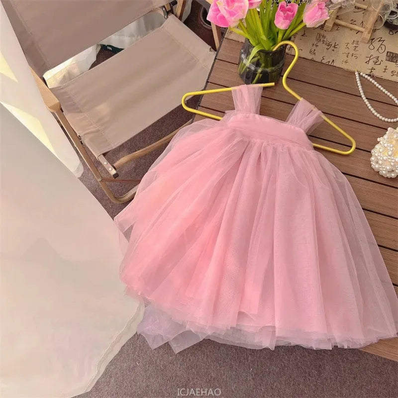 2025 Pink Girls Birthday Princess Dress Children Clothes Costume Bow Tutu Gown Piano Recital Pageant Outfit Kids Party Clothes