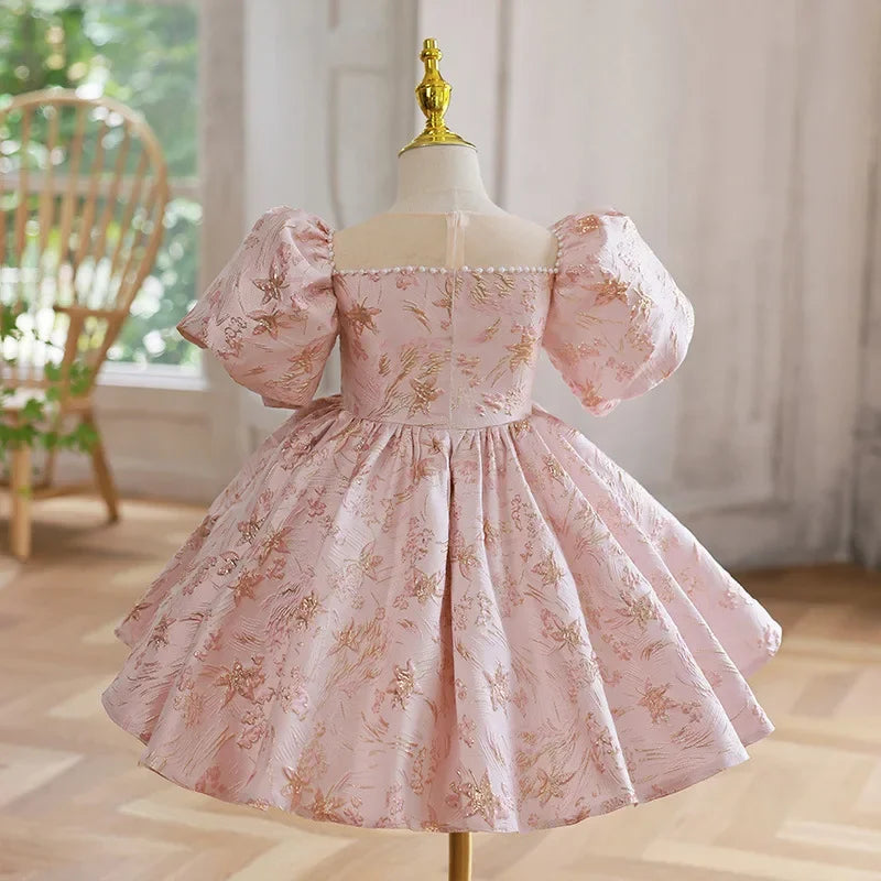 Pink Girls Princess Dress for Birthdays Weddings Flower Girl Gown Party Performance Outfit Festive Tutu Eid Celebration Clothes