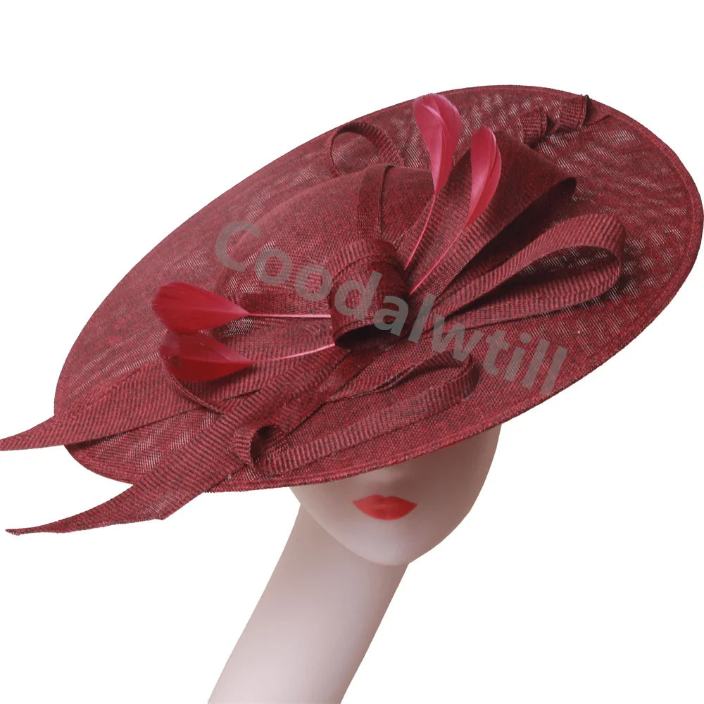 Pink Derby Big Fascinator Hat Headband Bride Large Wedding Headpiece Elegant Women Church Race Millinery Cap Cocktail Chapeau