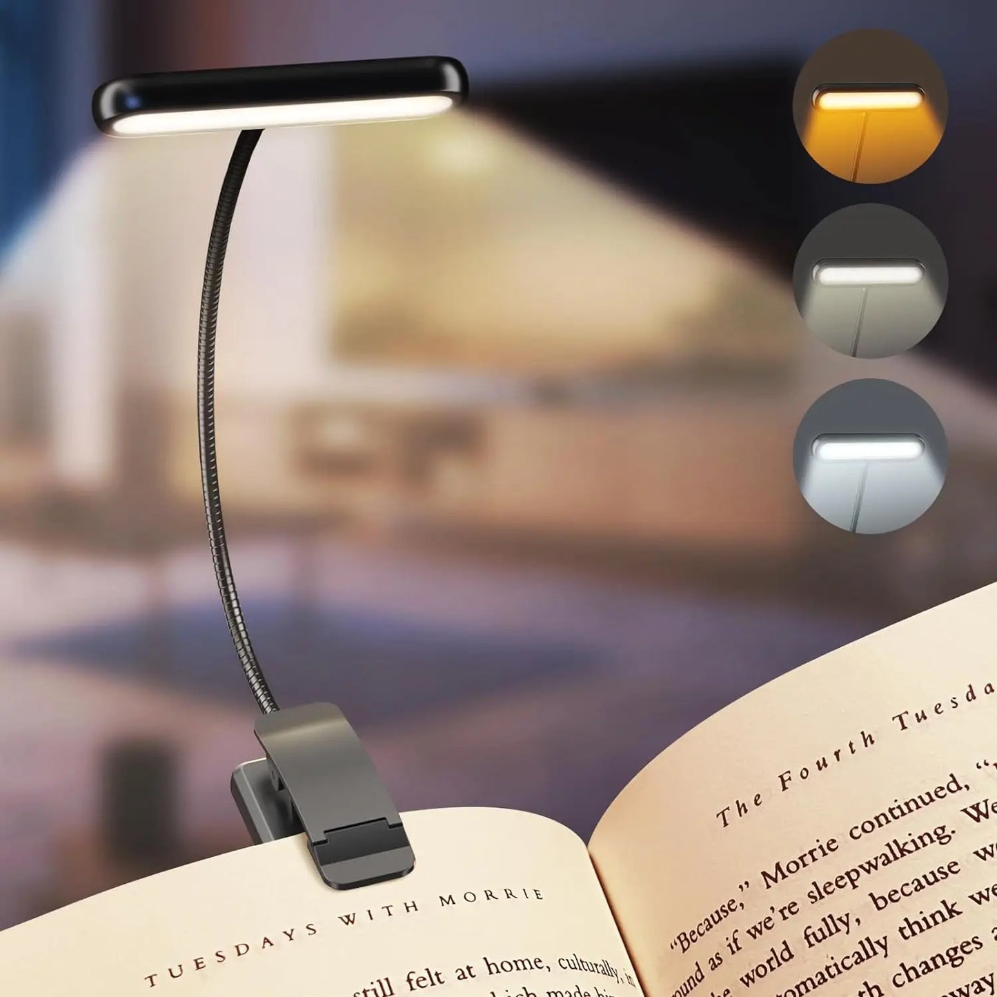 Pink Book Light 3Colors USB Rechargeable Reading Light Warm Cool White Daylight Portable Flexible Easy Clip Night Reading Lamp