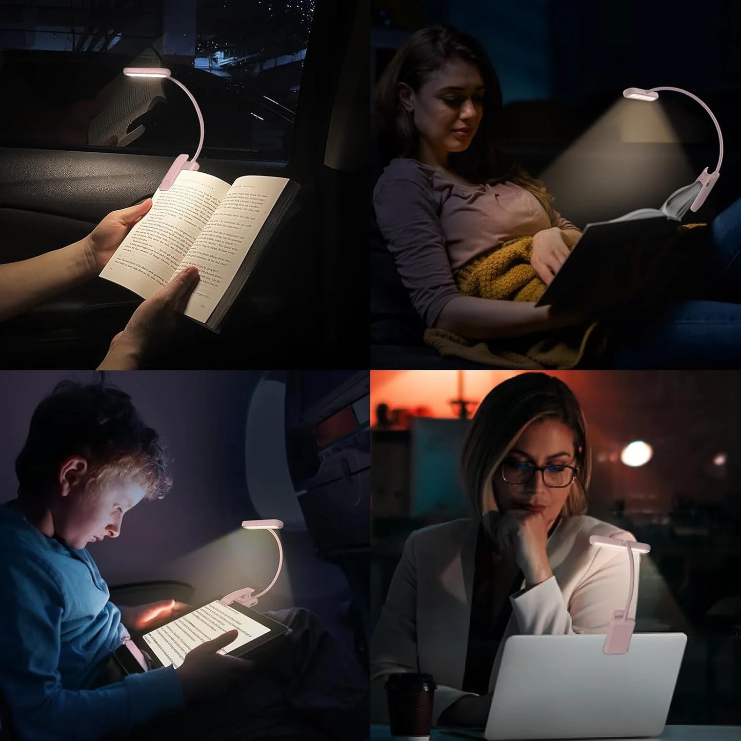 Pink Book Light 3Colors USB Rechargeable Reading Light Warm Cool White Daylight Portable Flexible Easy Clip Night Reading Lamp