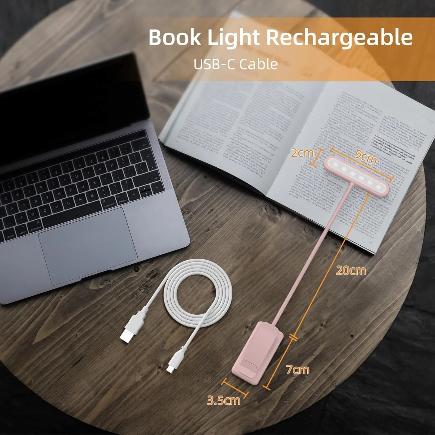 Pink Book Light 3Colors USB Rechargeable Reading Light Warm Cool White Daylight Portable Flexible Easy Clip Night Reading Lamp