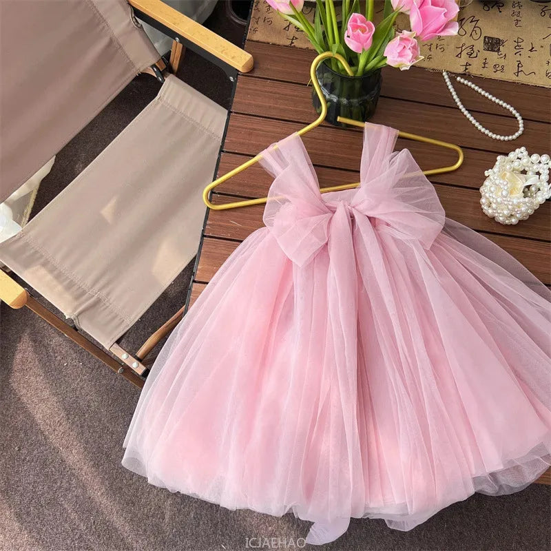 2025 Pink Girls Birthday Princess Dress Children Clothes Costume Bow Tutu Gown Piano Recital Pageant Outfit Kids Party Clothes