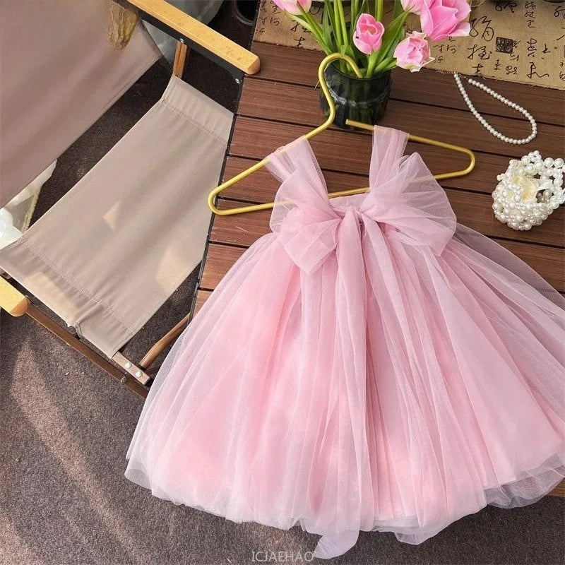 2025 Pink Girls Birthday Princess Dress Children Clothes Costume Bow Tutu Gown Piano Recital Pageant Outfit Kids Party Clothes