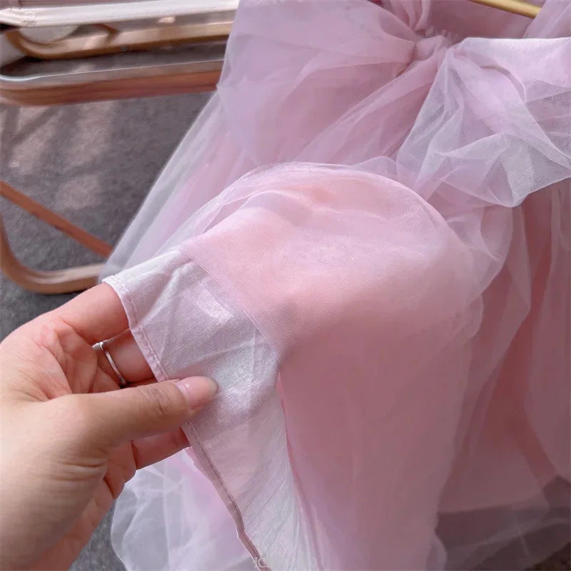 2025 Pink Girls Birthday Princess Dress Children Clothes Costume Bow Tutu Gown Piano Recital Pageant Outfit Kids Party Clothes