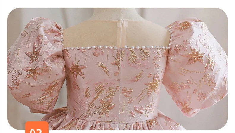 Pink Girls Princess Dress for Birthdays Weddings Flower Girl Gown Party Performance Outfit Festive Tutu Eid Celebration Clothes