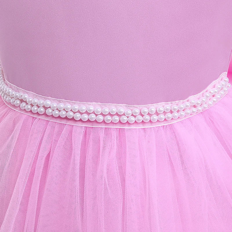 Pink Kid Girl Wedding Dress Baby Pageant Girl Party Princess Birthday Dress Children Clothes Bow Lace Gown Elegant Vestidos