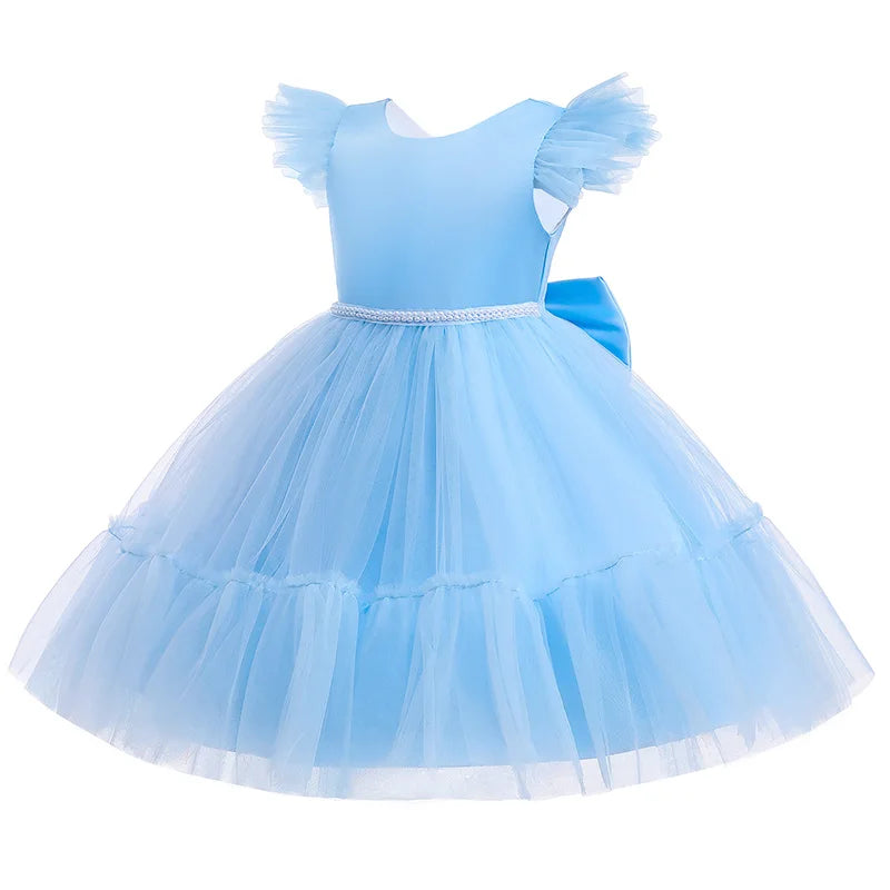 Pink Kid Girl Wedding Dress Baby Pageant Girl Party Princess Birthday Dress Children Clothes Bow Lace Gown Elegant Vestidos