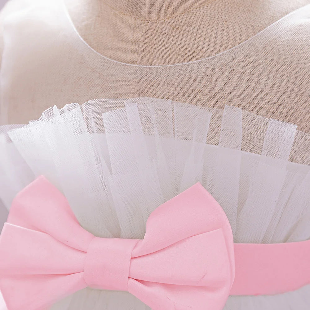 Pink Big Bow Party Baptism Baby Girl Dress Toddler Flower Wedding Bridesmaids Dress for Girls Elegant 1st Birthday Prom Costumes
