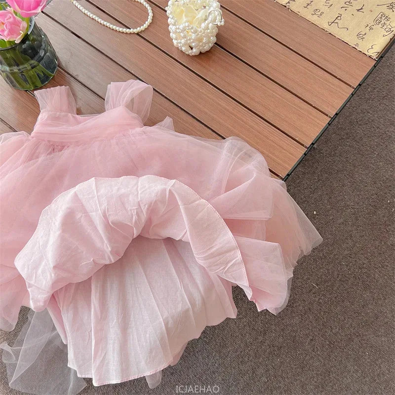 2025 Pink Girls Birthday Princess Dress Children Clothes Costume Bow Tutu Gown Piano Recital Pageant Outfit Kids Party Clothes