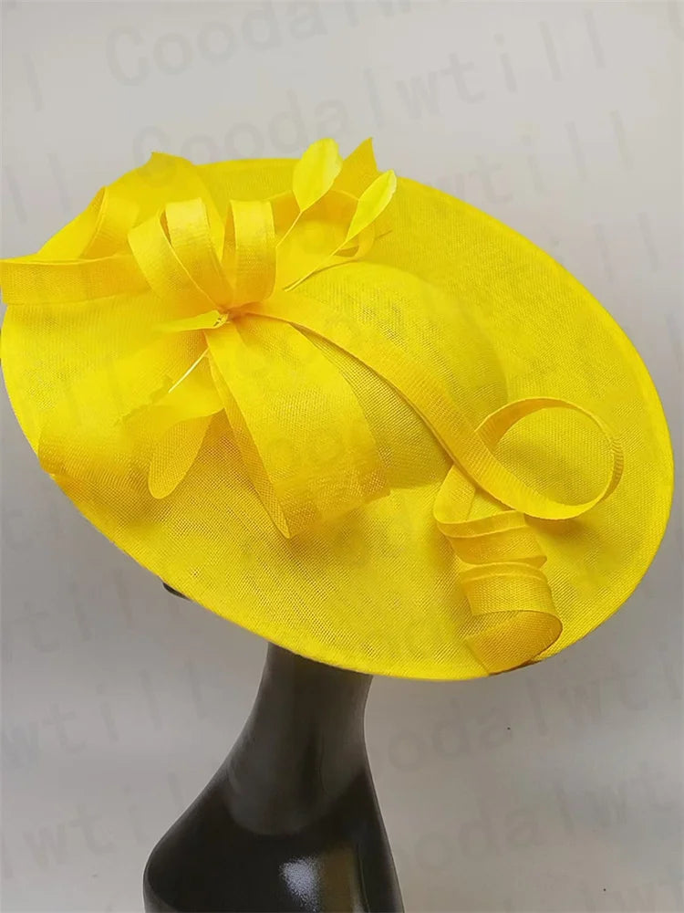 Pink Derby Big Fascinator Hat Headband Bride Large Wedding Headpiece Elegant Women Church Race Millinery Cap Cocktail Chapeau