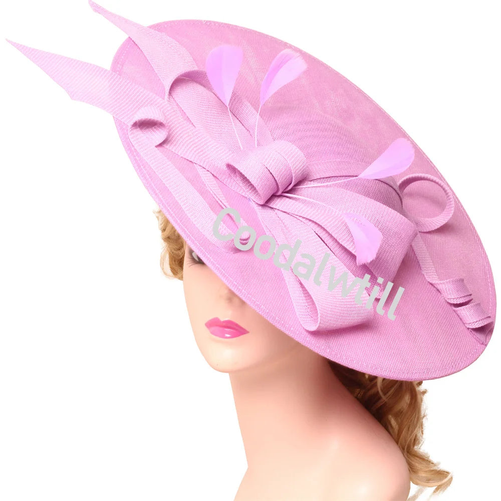 Pink Derby Big Fascinator Hat Headband Bride Large Wedding Headpiece Elegant Women Church Race Millinery Cap Cocktail Chapeau