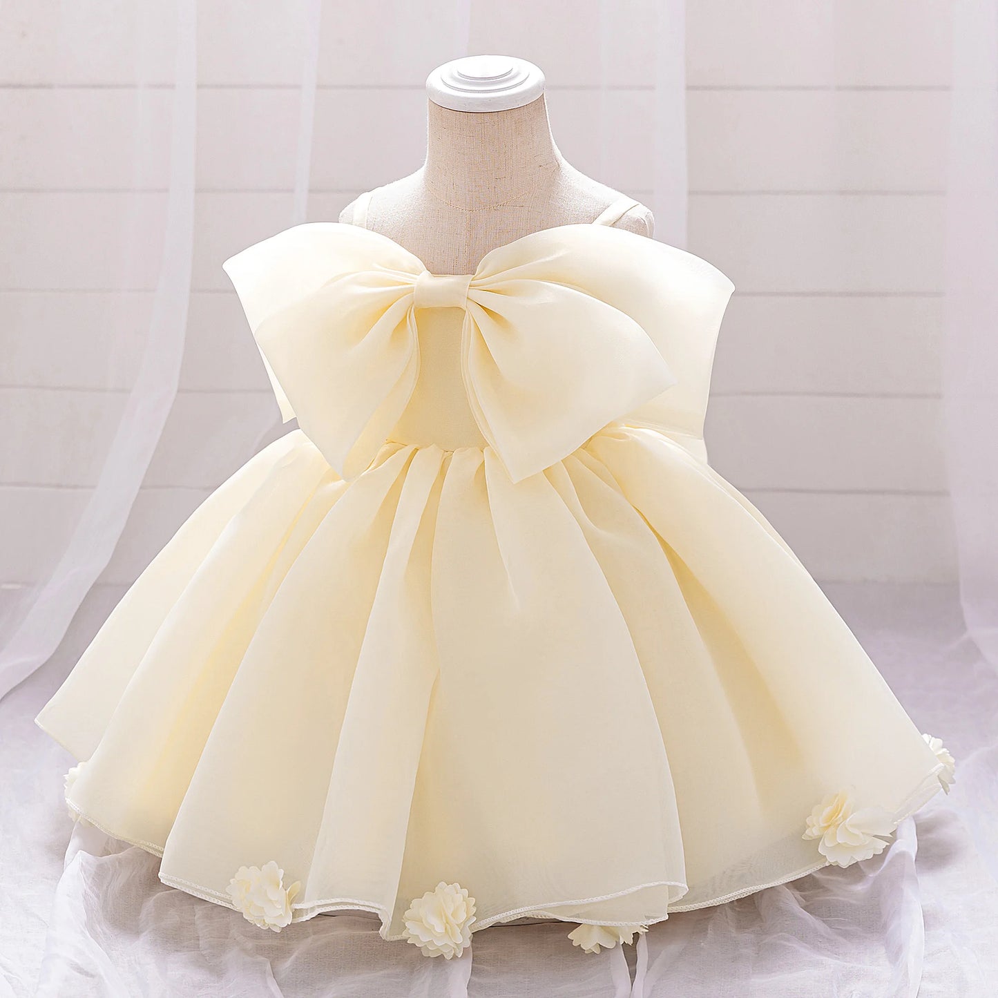 Pink Big Bow Party Baptism Baby Girl Dress Toddler Flower Wedding Bridesmaids Dress for Girls Elegant 1st Birthday Prom Costumes