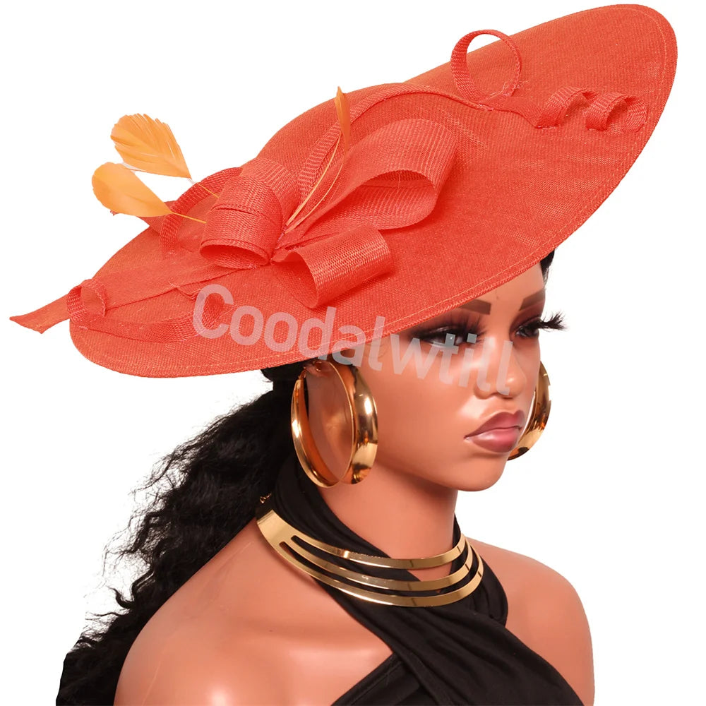 Pink Derby Big Fascinator Hat Headband Bride Large Wedding Headpiece Elegant Women Church Race Millinery Cap Cocktail Chapeau