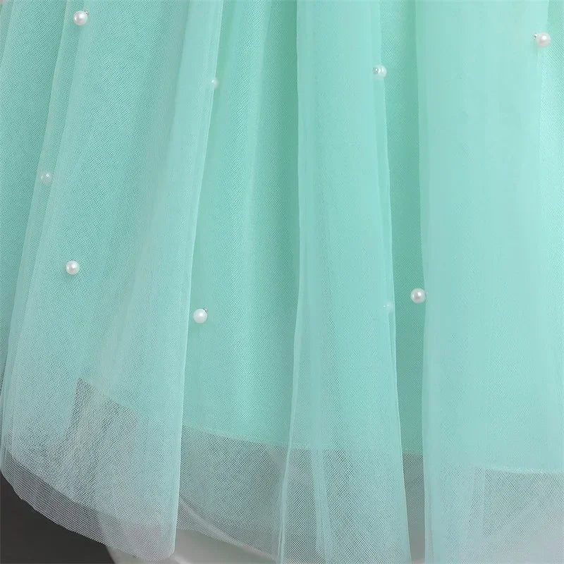 Pink Flower Girl Dresses Cute Bow Short Sleeve Princess Dresses for Formal Wedding Kid Birthday Party Banquet Elegant Girls Gown