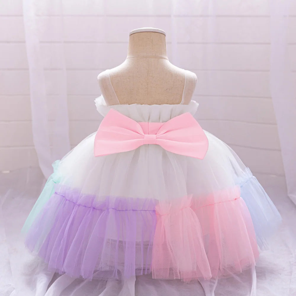 Pink Big Bow Party Baptism Baby Girl Dress Toddler Flower Wedding Bridesmaids Dress for Girls Elegant 1st Birthday Prom Costumes