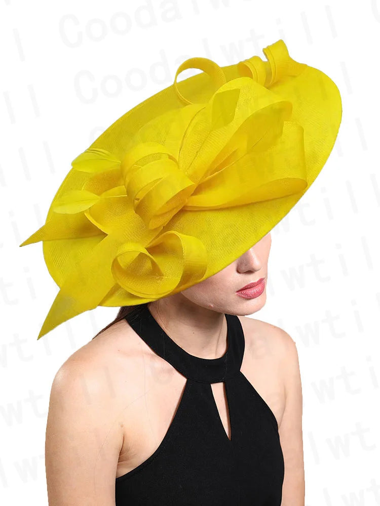 Pink Derby Big Fascinator Hat Headband Bride Large Wedding Headpiece Elegant Women Church Race Millinery Cap Cocktail Chapeau