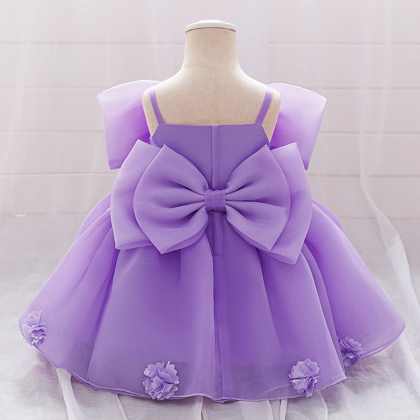 Pink Big Bow Party Baptism Baby Girl Dress Toddler Flower Wedding Bridesmaids Dress for Girls Elegant 1st Birthday Prom Costumes
