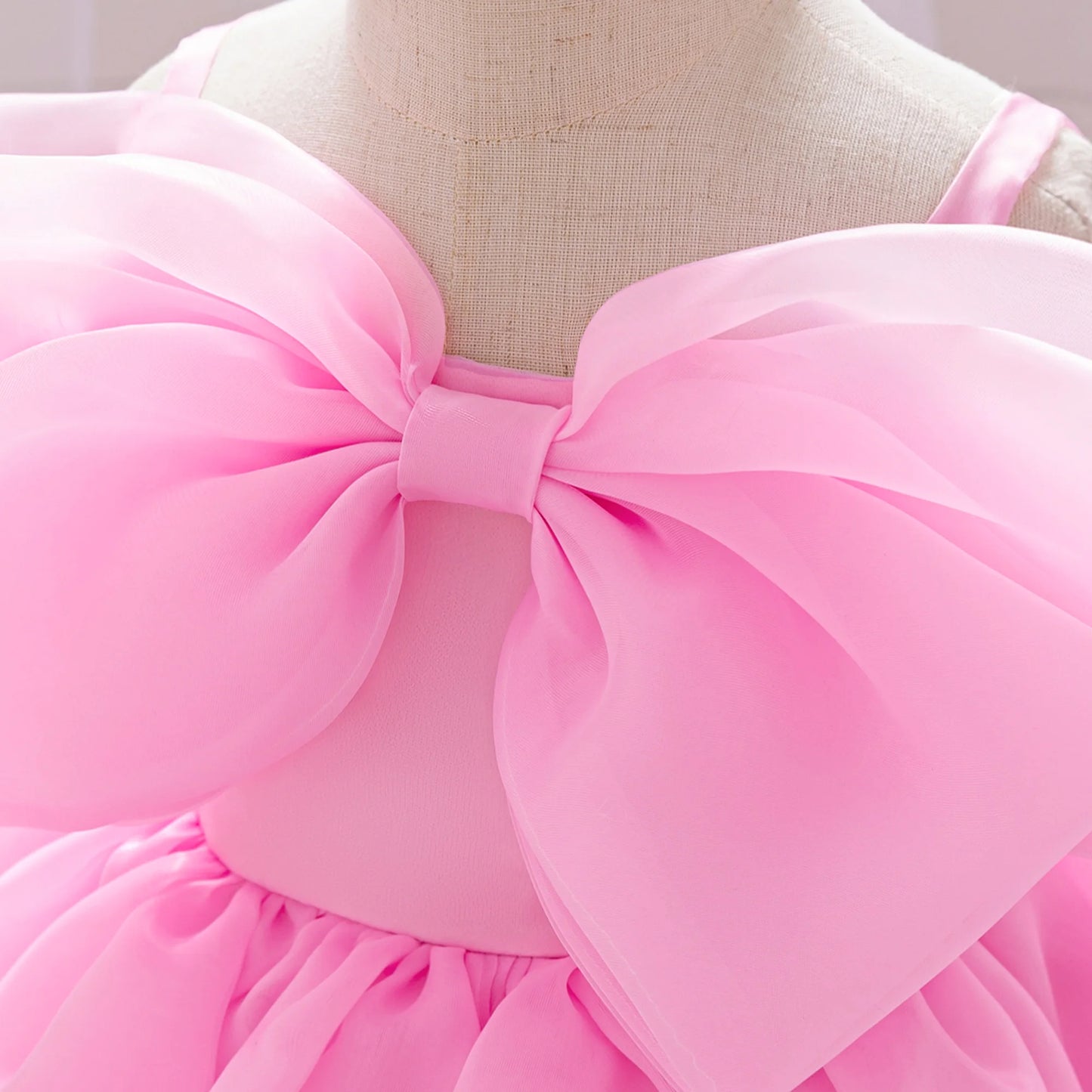 Pink Big Bow Party Baptism Baby Girl Dress Toddler Flower Wedding Bridesmaids Dress for Girls Elegant 1st Birthday Prom Costumes