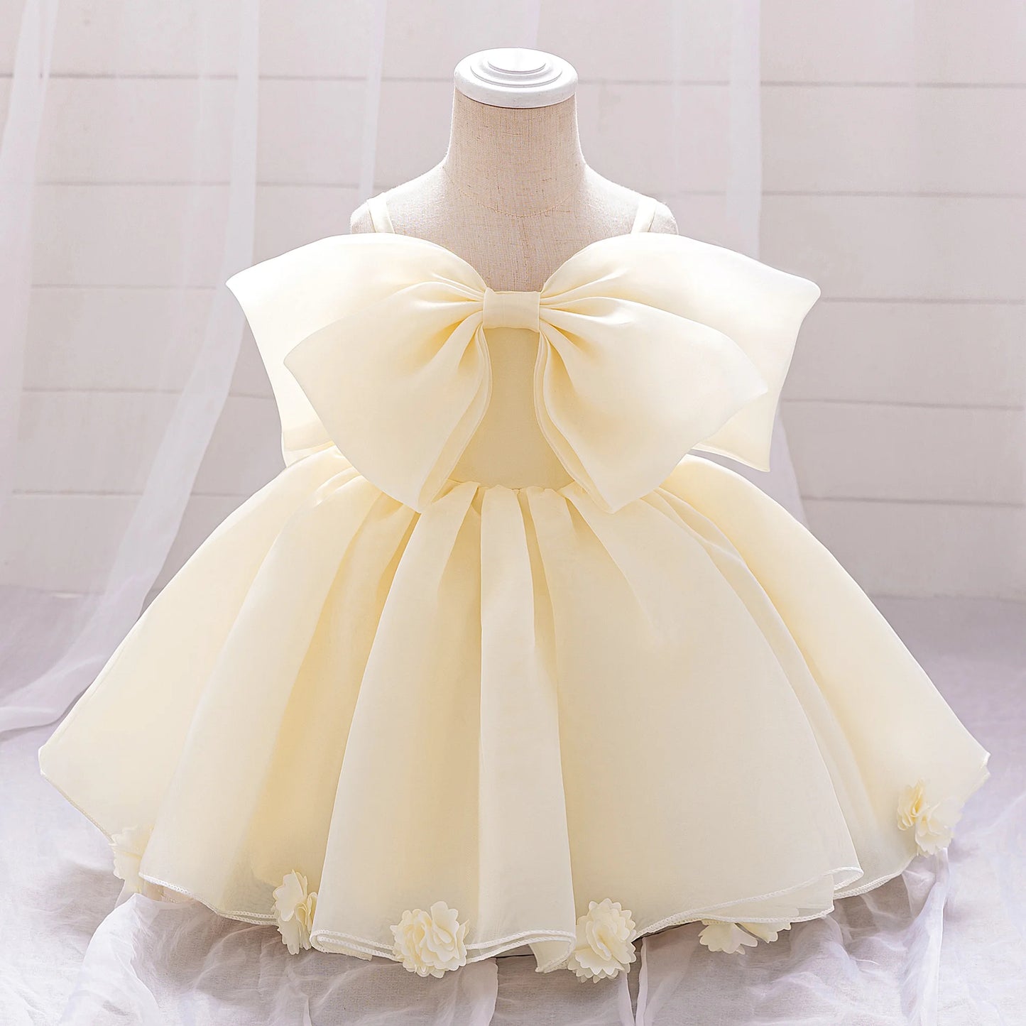 Pink Big Bow Party Baptism Baby Girl Dress Toddler Flower Wedding Bridesmaids Dress for Girls Elegant 1st Birthday Prom Costumes