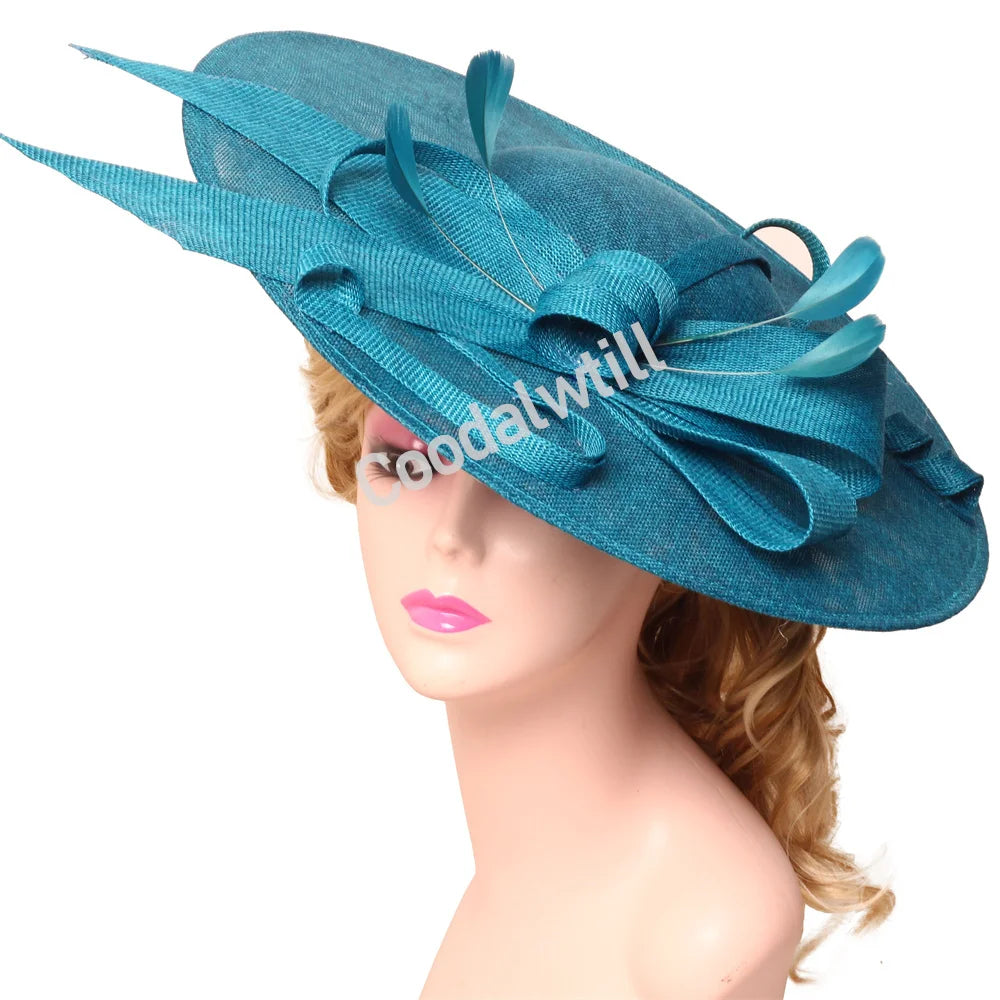Pink Derby Big Fascinator Hat Headband Bride Large Wedding Headpiece Elegant Women Church Race Millinery Cap Cocktail Chapeau