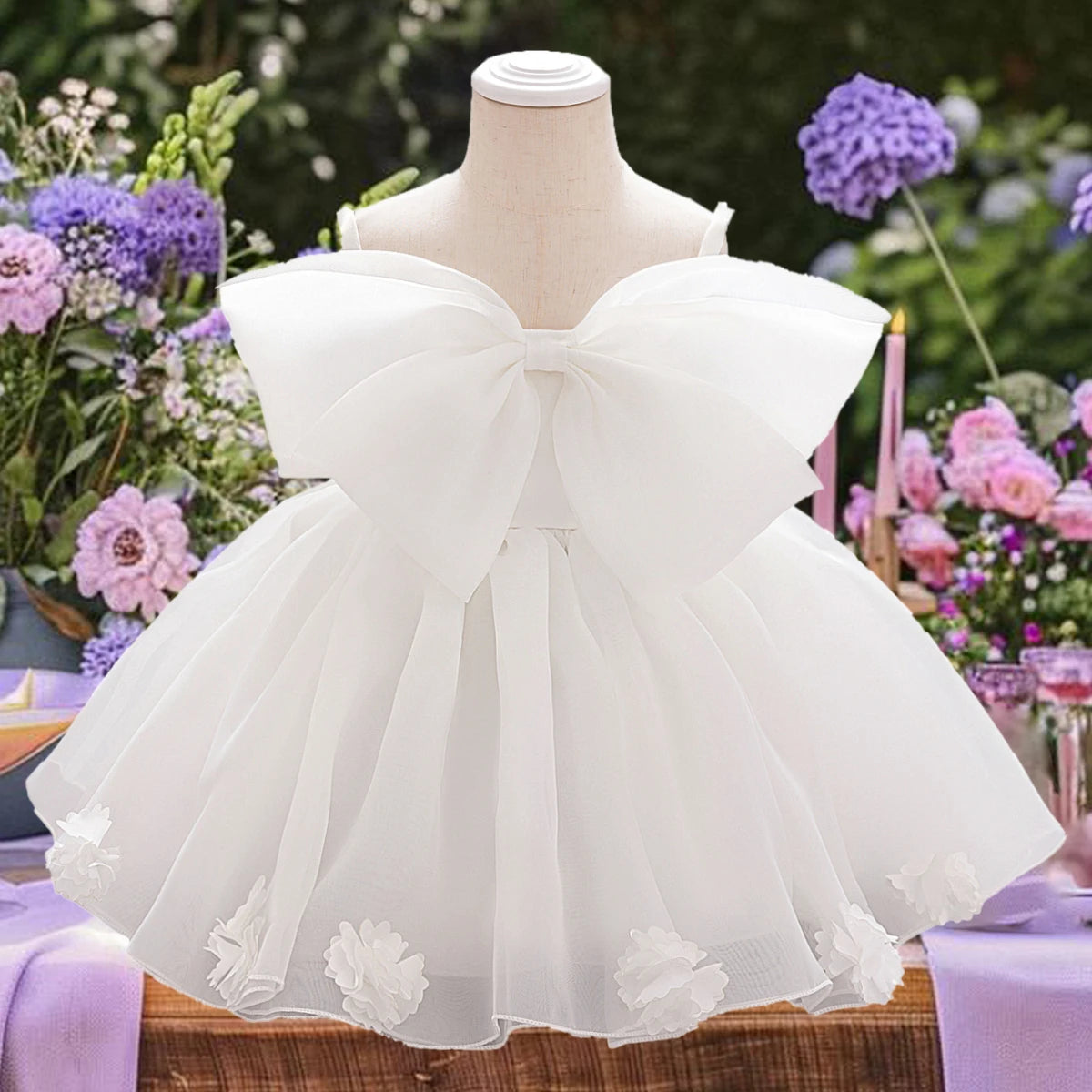 Pink Big Bow Party Baptism Baby Girl Dress Toddler Flower Wedding Bridesmaids Dress for Girls Elegant 1st Birthday Prom Costumes