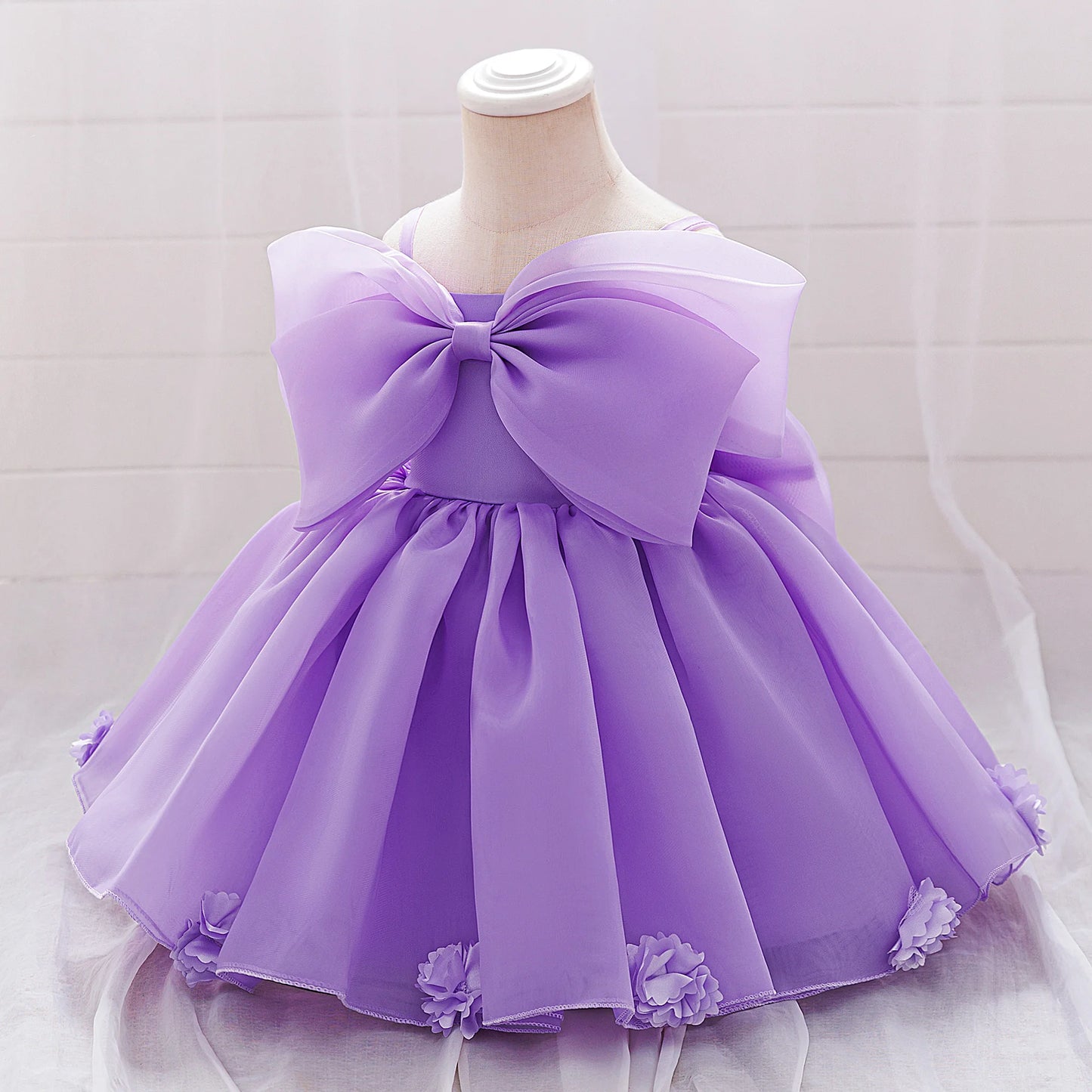 Pink Big Bow Party Baptism Baby Girl Dress Toddler Flower Wedding Bridesmaids Dress for Girls Elegant 1st Birthday Prom Costumes