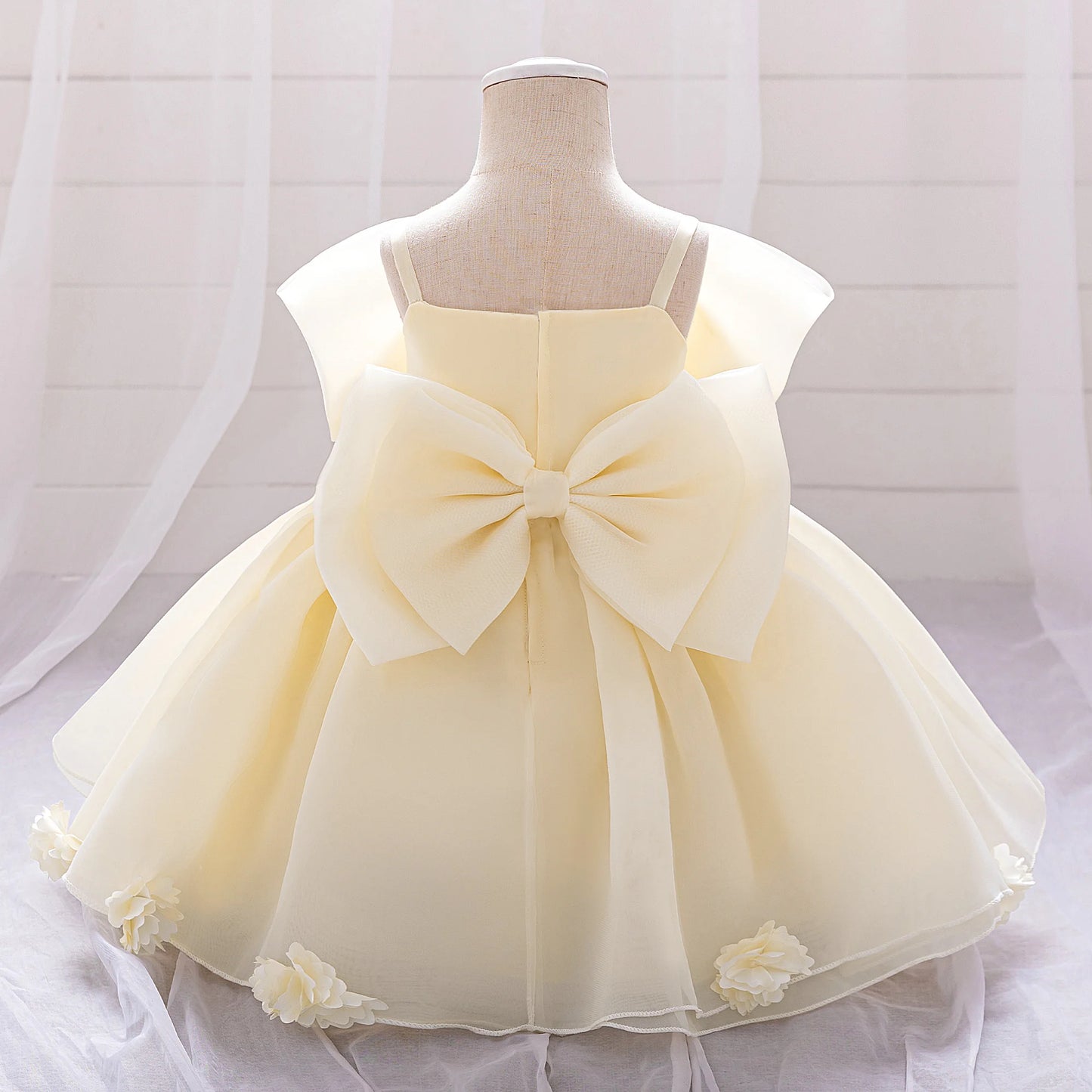 Pink Big Bow Party Baptism Baby Girl Dress Toddler Flower Wedding Bridesmaids Dress for Girls Elegant 1st Birthday Prom Costumes