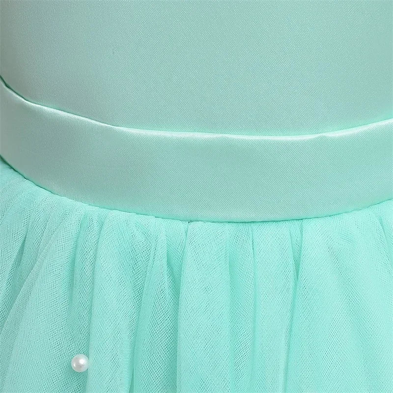 Pink Flower Girl Dresses Cute Bow Short Sleeve Princess Dresses for Formal Wedding Kid Birthday Party Banquet Elegant Girls Gown
