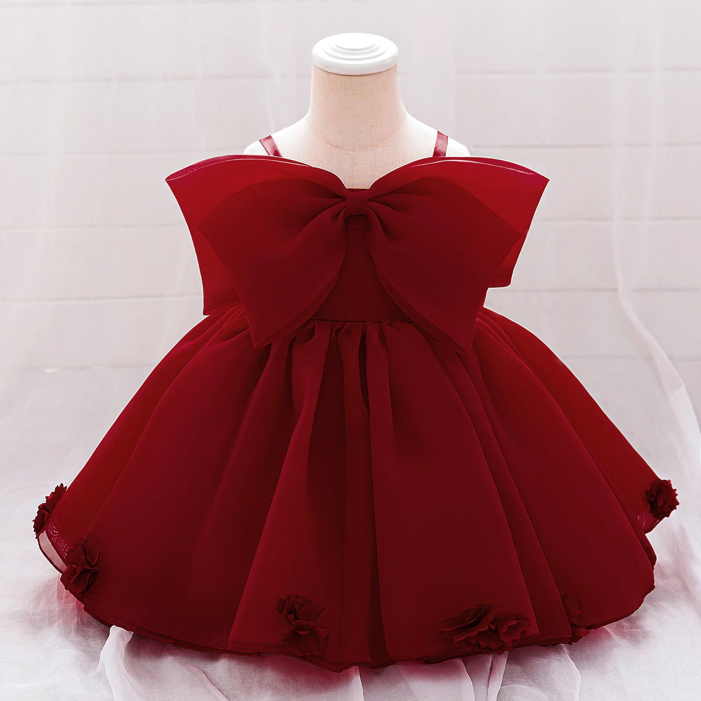 Pink Big Bow Party Baptism Baby Girl Dress Toddler Flower Wedding Bridesmaids Dress for Girls Elegant 1st Birthday Prom Costumes