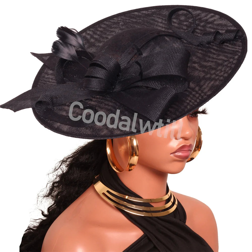 Pink Derby Big Fascinator Hat Headband Bride Large Wedding Headpiece Elegant Women Church Race Millinery Cap Cocktail Chapeau
