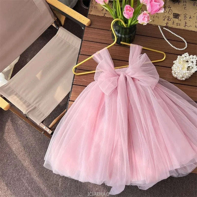 2025 Pink Girls Birthday Princess Dress Children Clothes Costume Bow Tutu Gown Piano Recital Pageant Outfit Kids Party Clothes