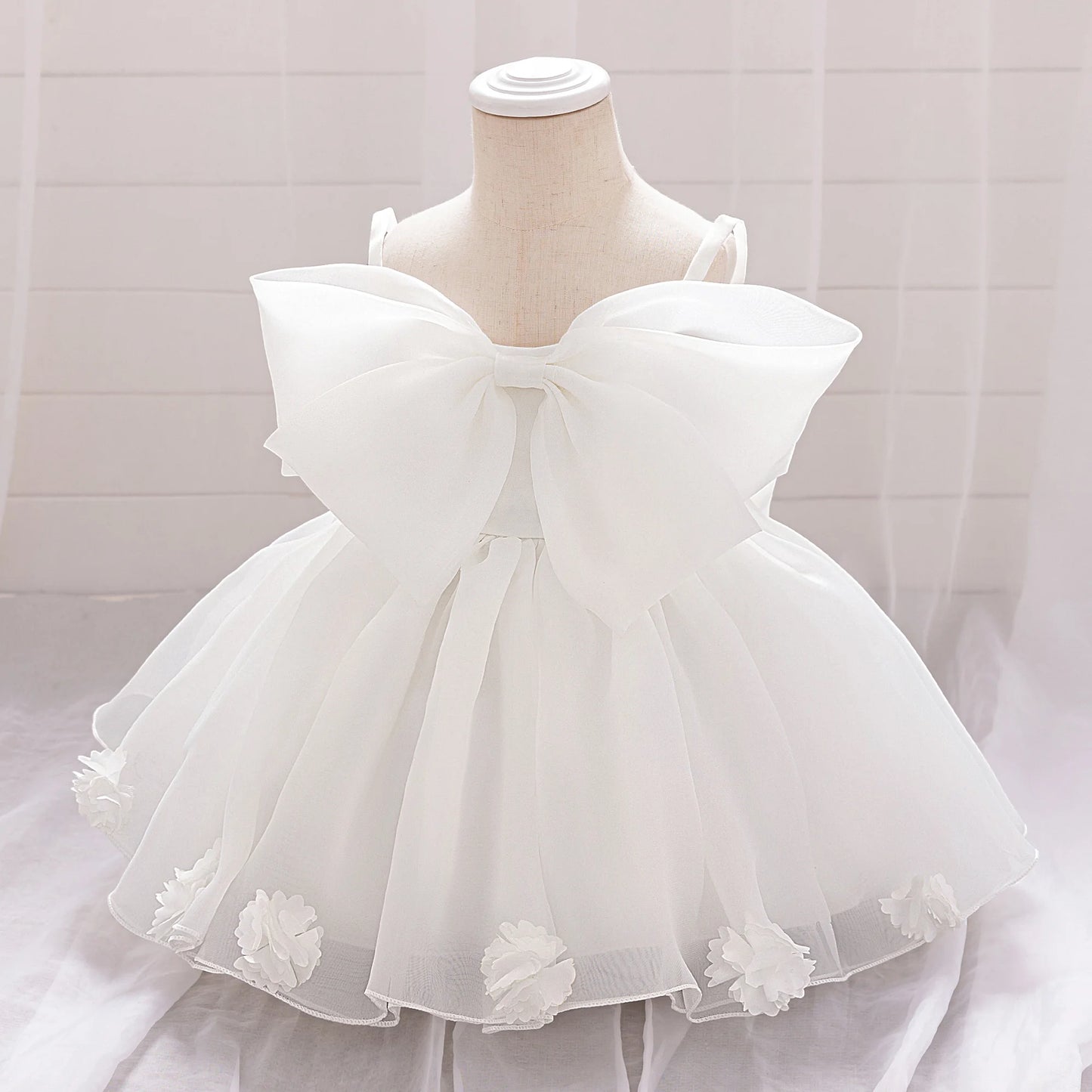 Pink Big Bow Party Baptism Baby Girl Dress Toddler Flower Wedding Bridesmaids Dress for Girls Elegant 1st Birthday Prom Costumes