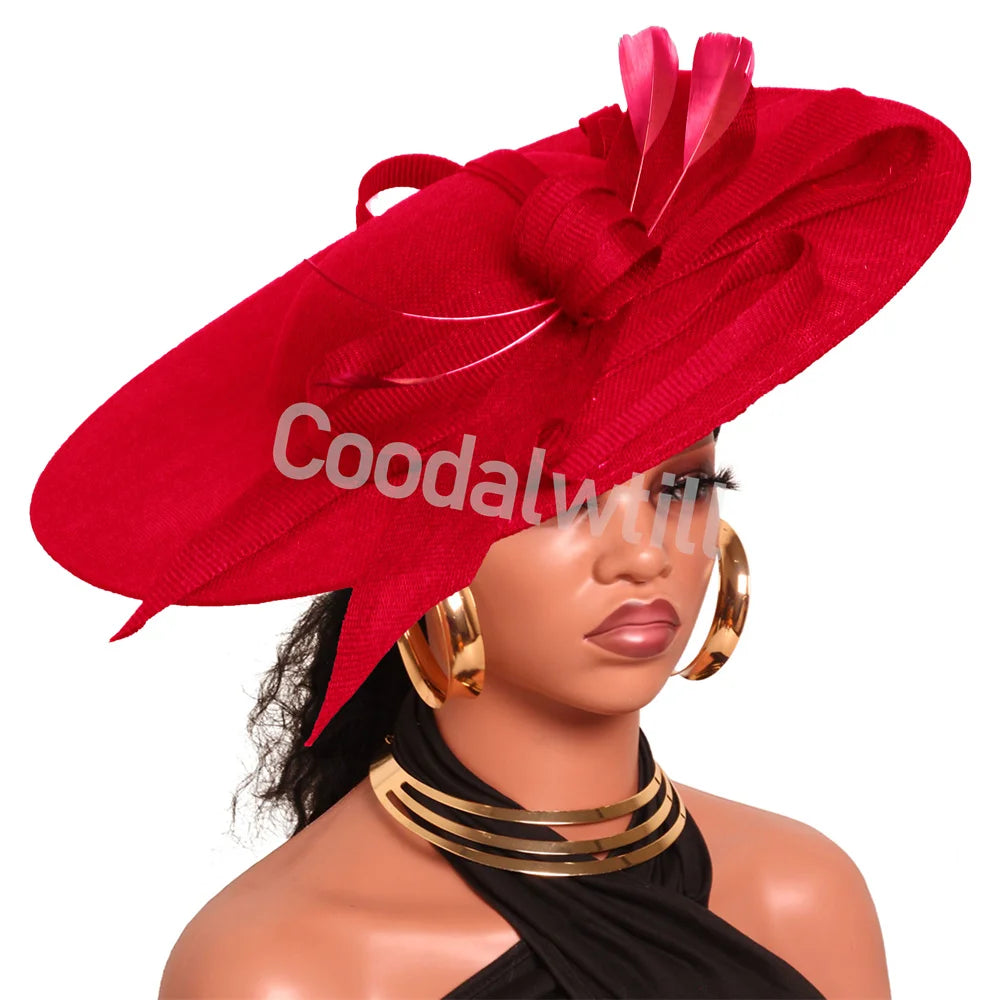 Pink Derby Big Fascinator Hat Headband Bride Large Wedding Headpiece Elegant Women Church Race Millinery Cap Cocktail Chapeau