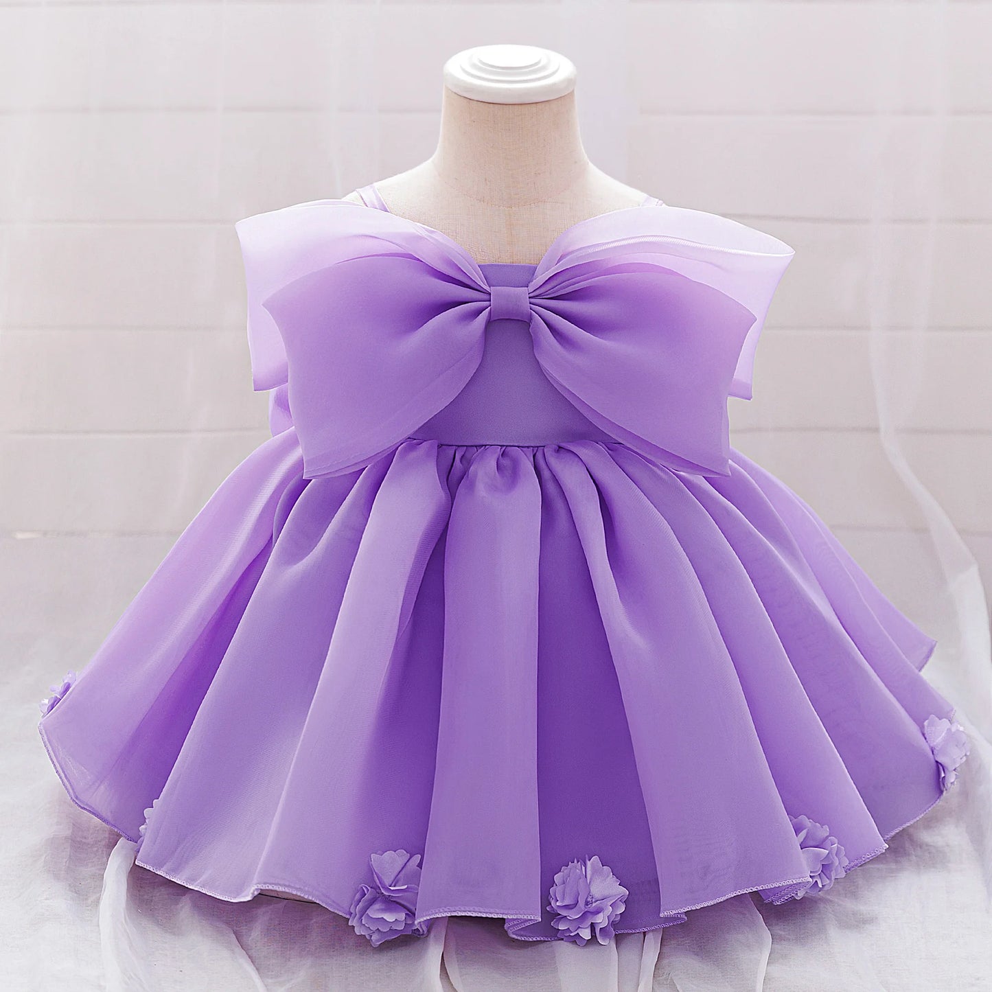 Pink Big Bow Party Baptism Baby Girl Dress Toddler Flower Wedding Bridesmaids Dress for Girls Elegant 1st Birthday Prom Costumes