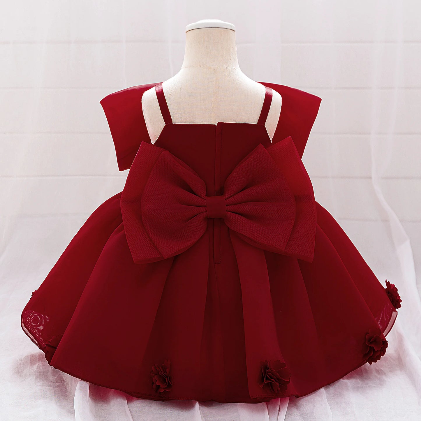 Pink Big Bow Party Baptism Baby Girl Dress Toddler Flower Wedding Bridesmaids Dress for Girls Elegant 1st Birthday Prom Costumes