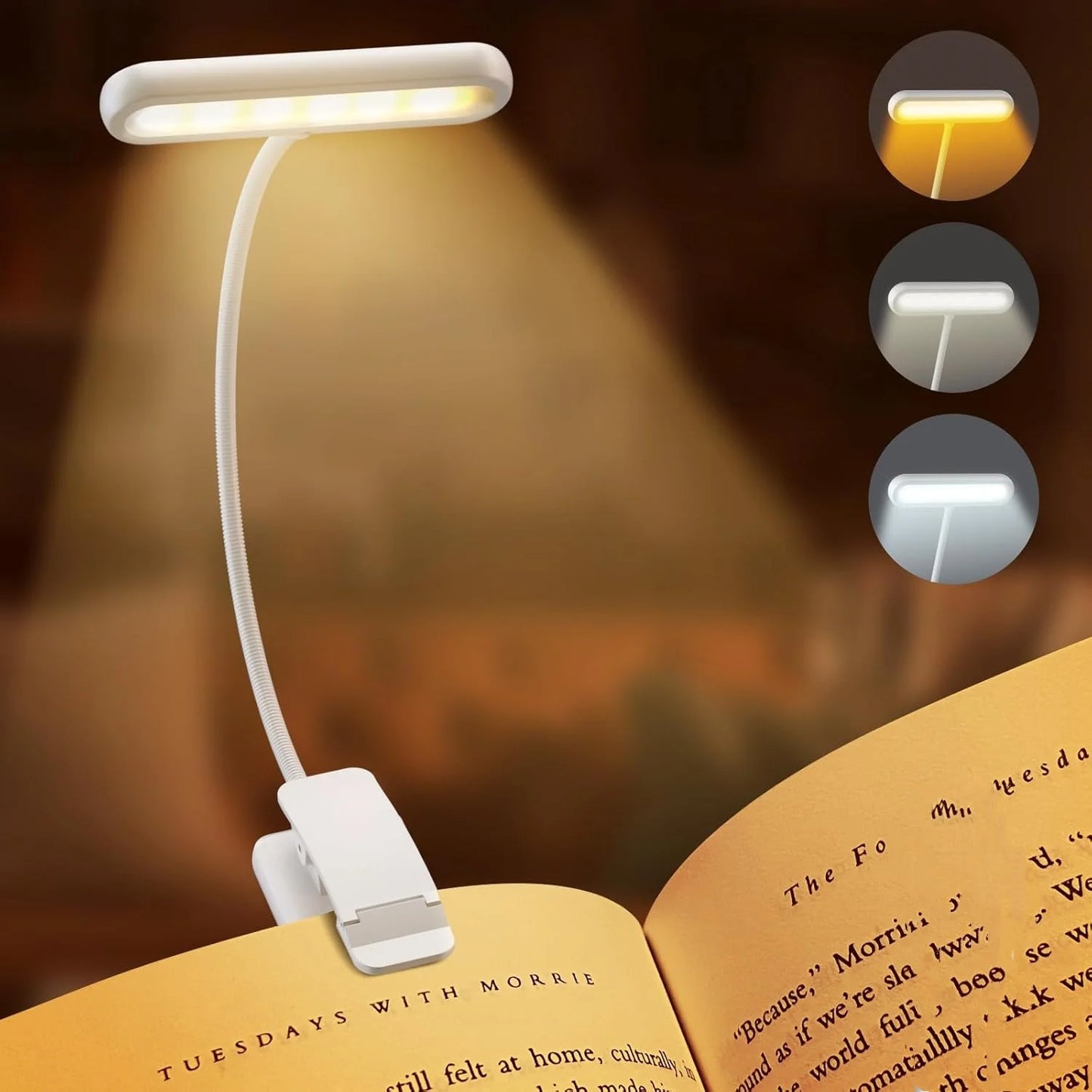 Pink Book Light 3Colors USB Rechargeable Reading Light Warm Cool White Daylight Portable Flexible Easy Clip Night Reading Lamp
