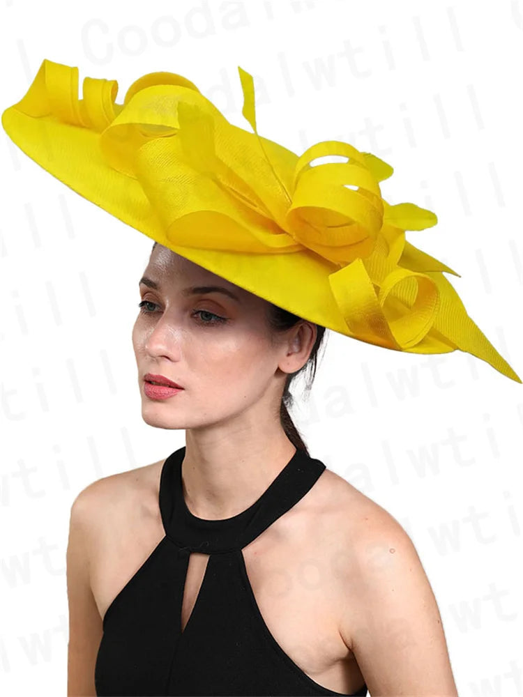 Pink Derby Big Fascinator Hat Headband Bride Large Wedding Headpiece Elegant Women Church Race Millinery Cap Cocktail Chapeau