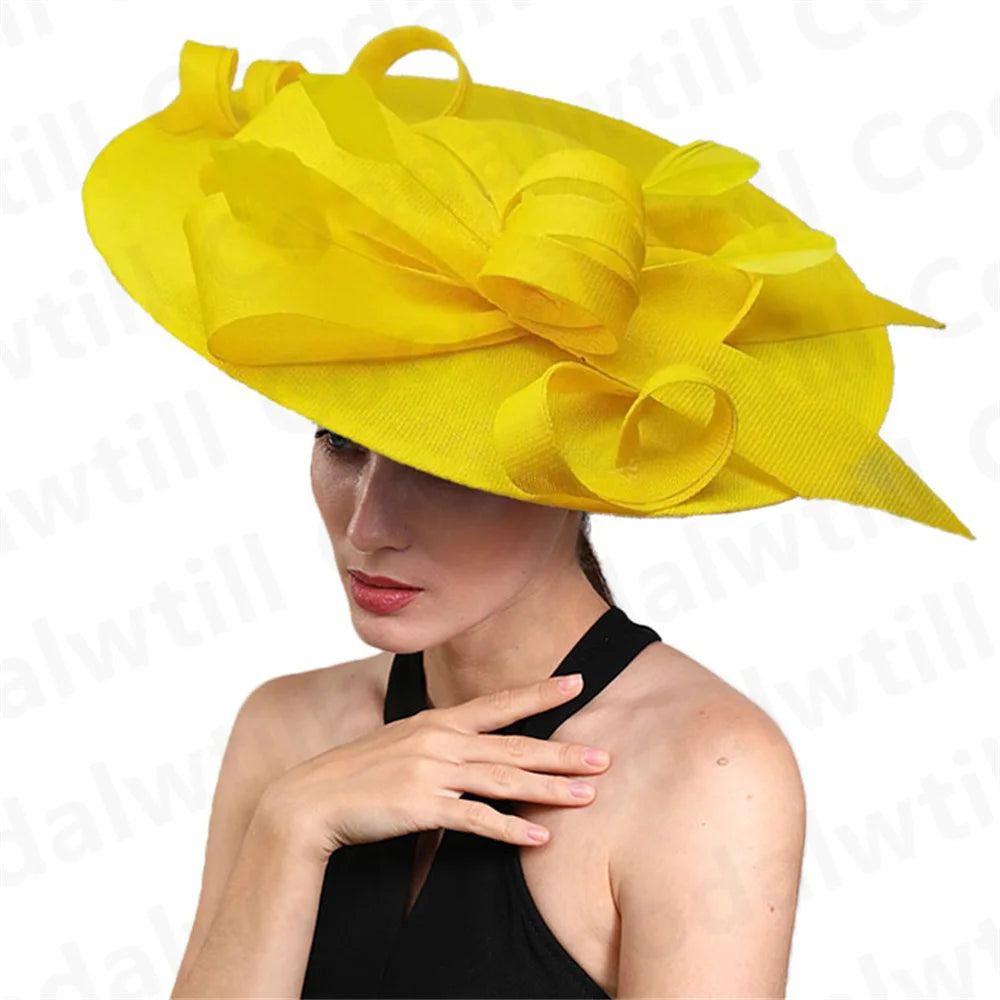 Pink Derby Big Fascinator Hat Headband Bride Large Wedding Headpiece Elegant Women Church Race Millinery Cap Cocktail Chapeau