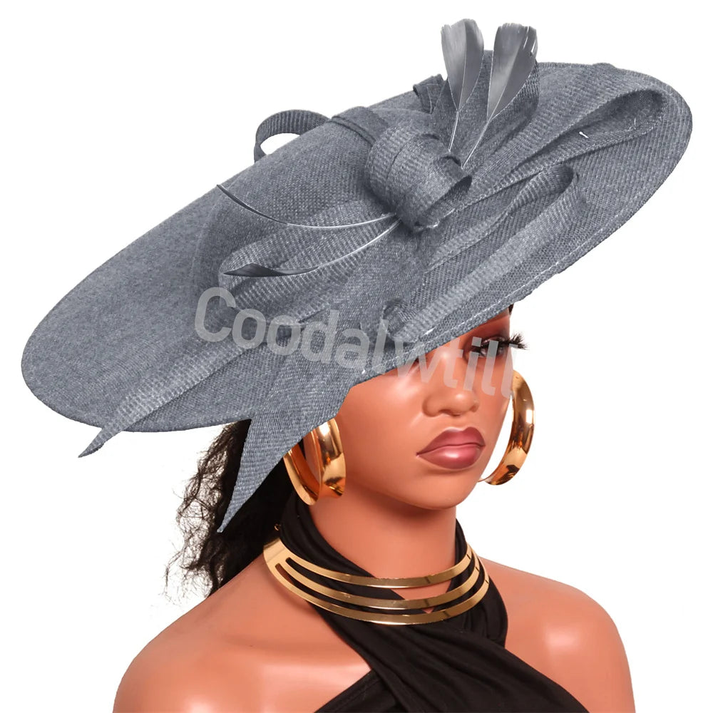Pink Derby Big Fascinator Hat Headband Bride Large Wedding Headpiece Elegant Women Church Race Millinery Cap Cocktail Chapeau