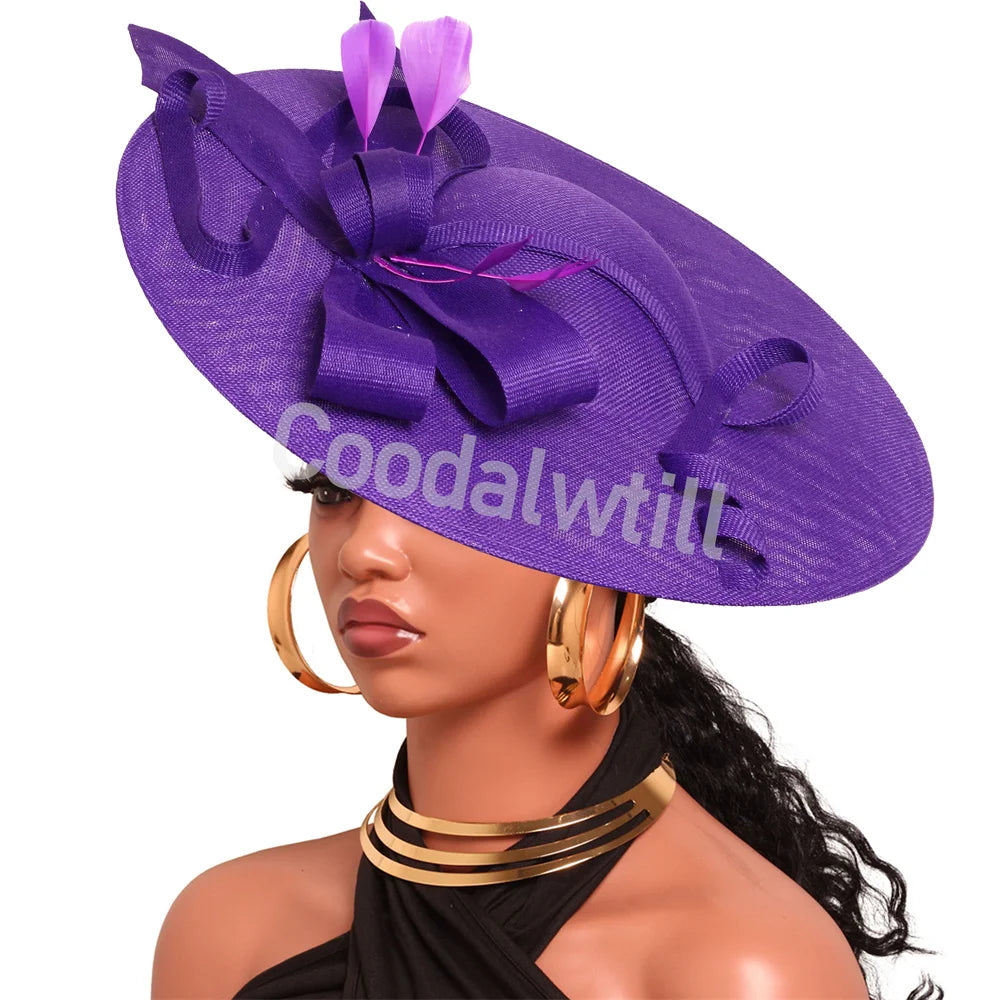 Pink Derby Big Fascinator Hat Headband Bride Large Wedding Headpiece Elegant Women Church Race Millinery Cap Cocktail Chapeau